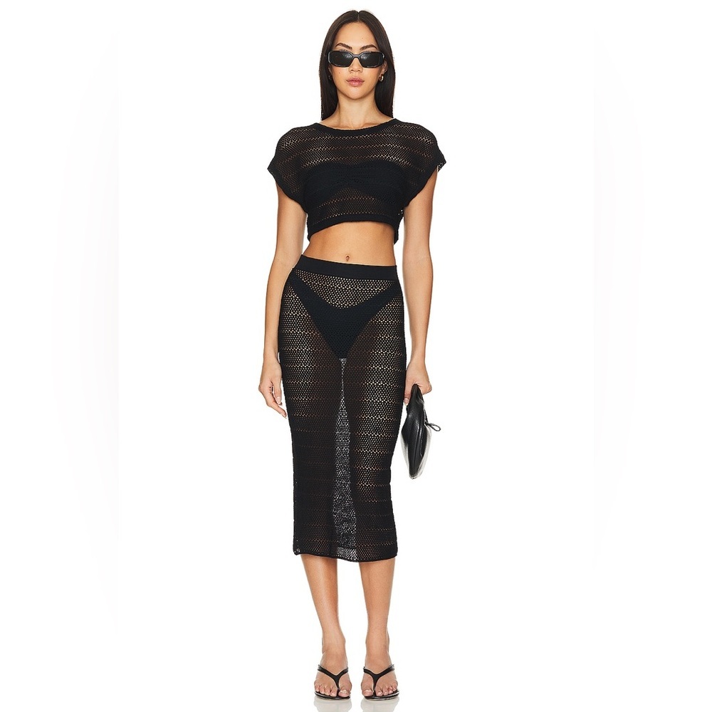 PQ Swim Black Crochet Two-Piece Swim Coverup Set